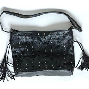 ATTRACTIVE SKULL Print Purse Handbag Repeating Skulls Chain Tassel Metal Skull